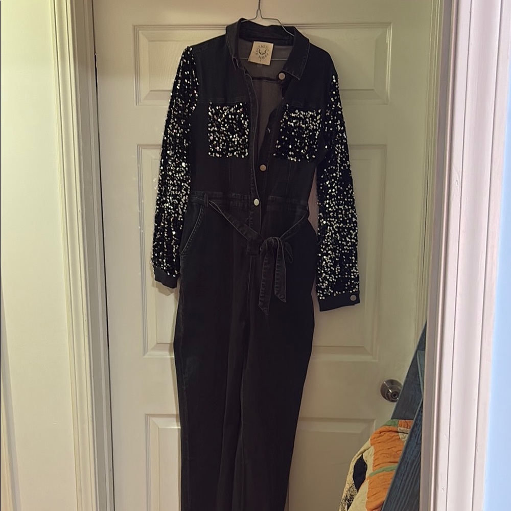 Fantastic Fawn Black Sequin Jumpsuit